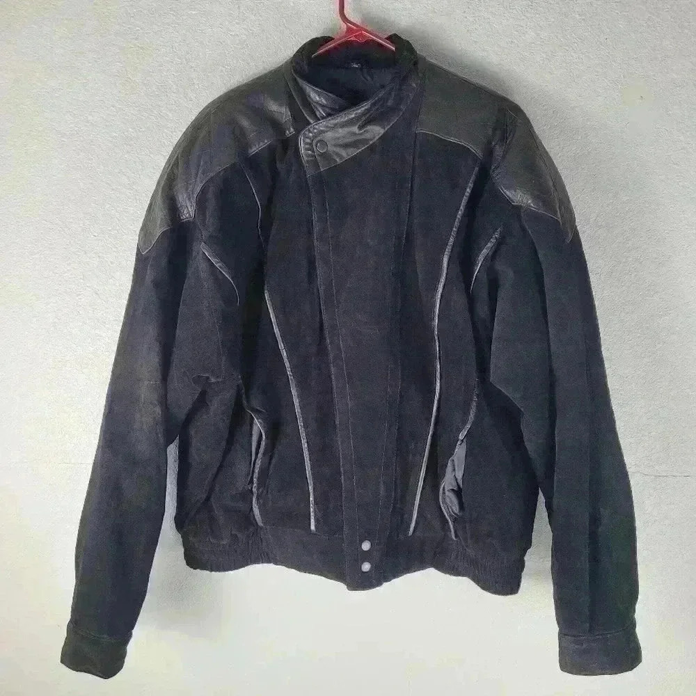 Saxony Mens  Black leather Full  Zip Snap 100% Leather Black Jacket